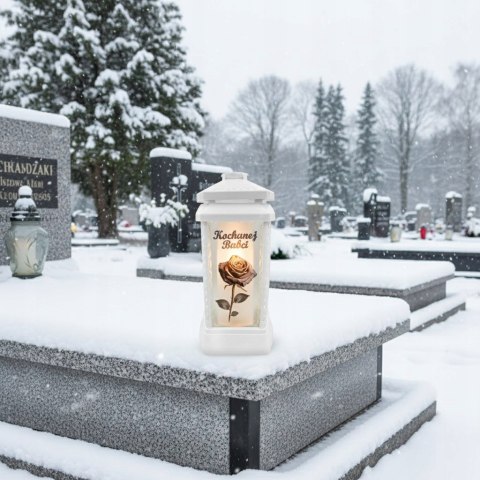 Duży znicz na grób lampion szklany kapliczka witraż cmentarz dla babci