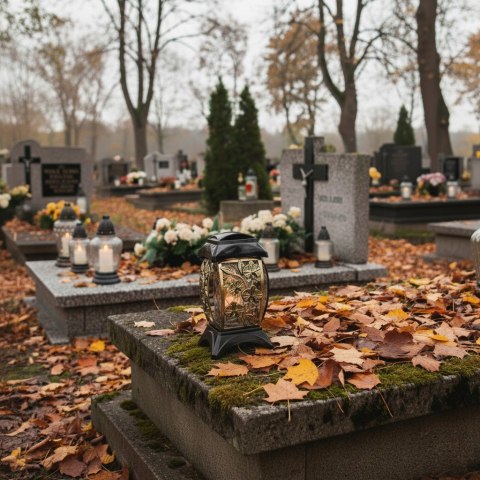 Znicz bardzo duży szklany ozdobny na grób na cmentarz wszystkich świętych srebrny