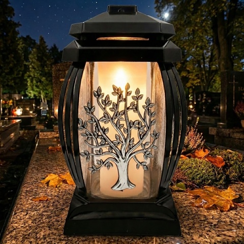 2x klasyczny znicz duży lampion na grób cmentarz kapliczka ozdobny drzewo srebrne