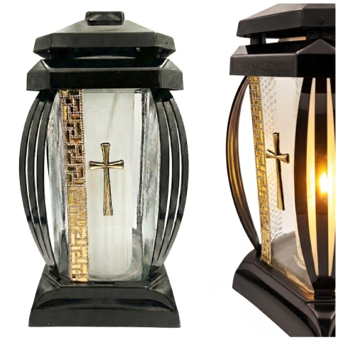 2x znicz duży lampion na grób cmentarz kapliczka ozdobny dekoracyjny krzyż złoty