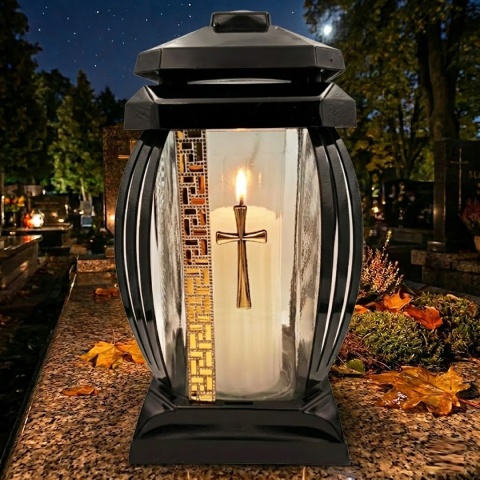 2x znicz duży lampion na grób cmentarz kapliczka ozdobny dekoracyjny krzyż złoty