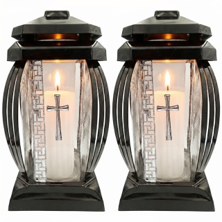 2x znicz duży na cmentarz grób lampion kapliczka ozdobny krzyż srebrny