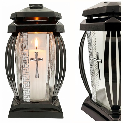 2x znicz duży na cmentarz grób lampion kapliczka ozdobny krzyż srebrny