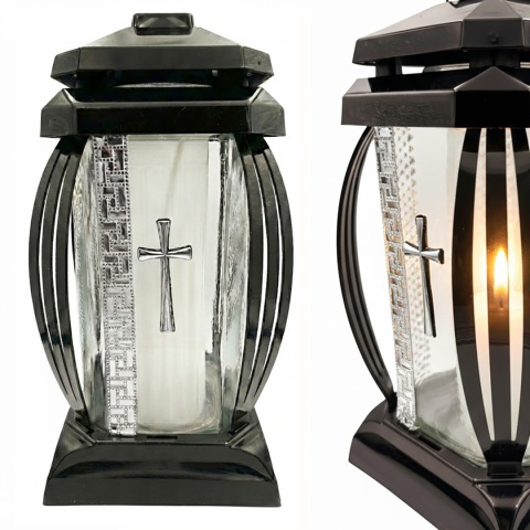 2x znicz duży na cmentarz grób lampion kapliczka ozdobny krzyż srebrny