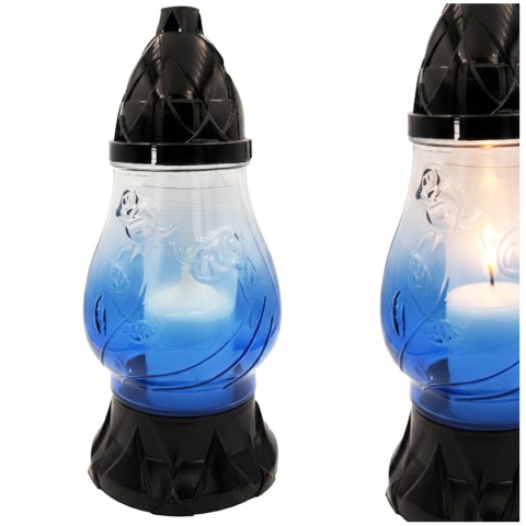 2x znicz ozdobny szklany na grób cmentarz lampion dekoracyjny niebieski
