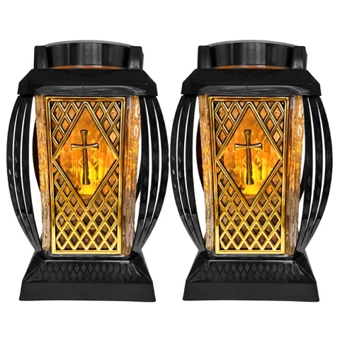 2x znicz solarny led duży szklany na cmentarz grób lampion ledowy kratka