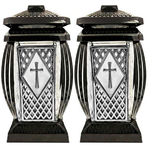 2x duży znicz na cmentarz grób kapliczka ozdobny krzyż srebrny 29cm kratka