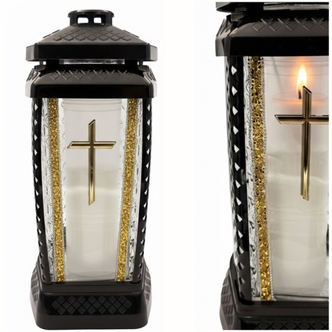2x znicz duży szklany ozdobny na grób cmentarz lampion dekoracyjny złoty