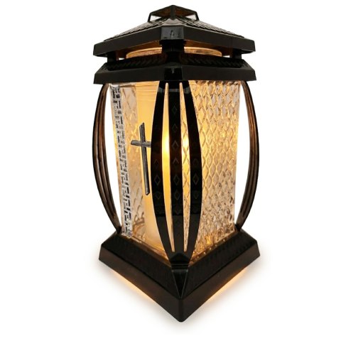 Duży znicz lampion na cmentarz grób kapliczka ozdobny krzyż srebrny 29cm