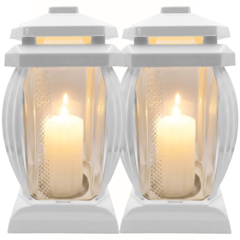 2x klasyczny znicz duży lampion na grób cmentarz kapliczka biały dekoracyjny