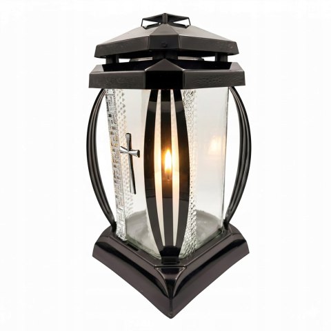 Znicz duży na cmentarz grób lampion kapliczka ozdobny krzyż srebrny