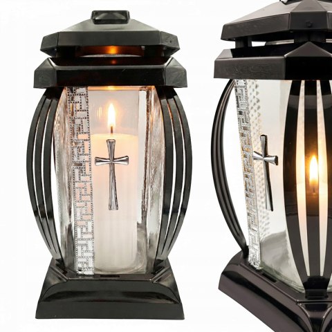 Znicz duży na cmentarz grób lampion kapliczka ozdobny krzyż srebrny