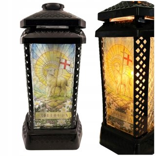 ZNICZ DUŻY SZKLANY OZDOBNY NA GRÓB LAMPION WIELKANOCNY + WKŁAD W ZESTAWIE