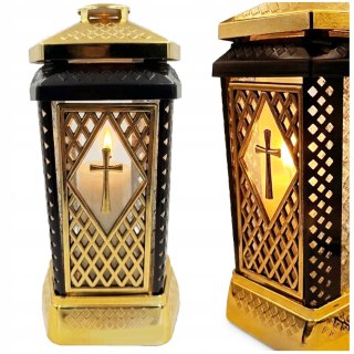 ZNICZ DUŻY SZKLANY OZDOBNY NA GRÓB LAMPION ZŁOTY GLAMOUR + WKŁAD W ZESTAWIE
