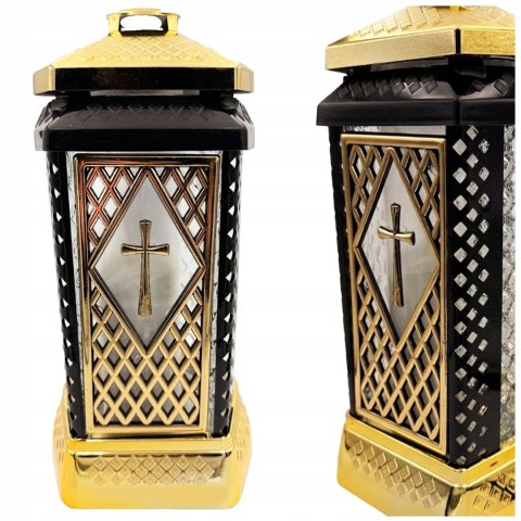 ZNICZ DUŻY SZKLANY OZDOBNY NA GRÓB LAMPION ZŁOTY GLAMOUR + WKŁAD W ZESTAWIE