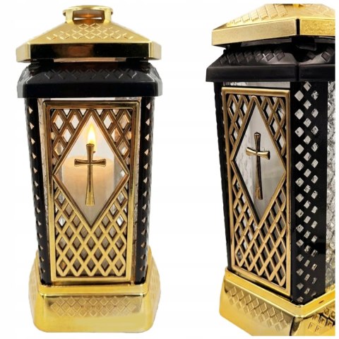 ZNICZ DUŻY SZKLANY OZDOBNY NA GRÓB LAMPION ZŁOTY GLAMOUR + WKŁAD W ZESTAWIE