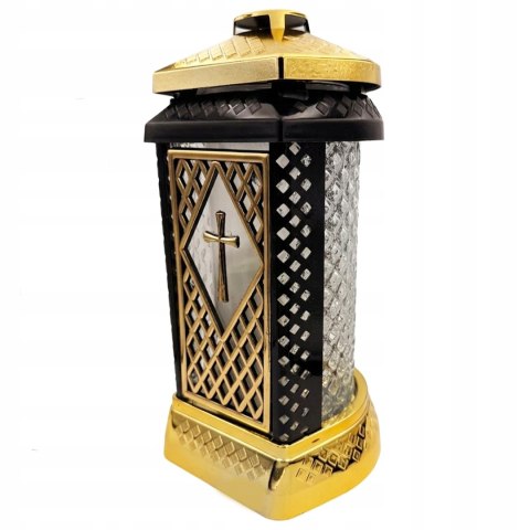 ZNICZ DUŻY SZKLANY OZDOBNY NA GRÓB LAMPION ZŁOTY GLAMOUR + WKŁAD W ZESTAWIE