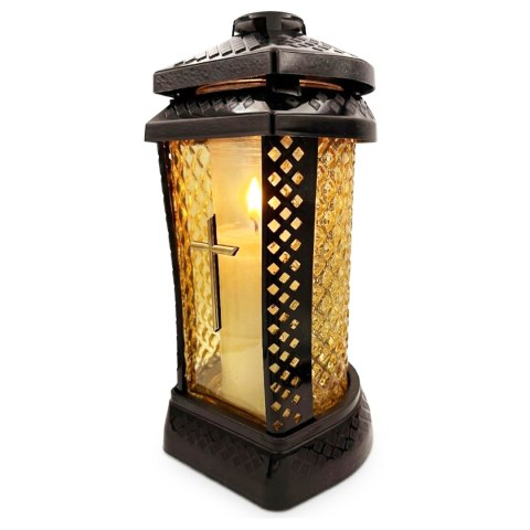 ZNICZ DUŻY SZKLANY OZDOBNY NA GRÓB LAMPION ŻÓŁTE SZKŁO ELEGANCKI