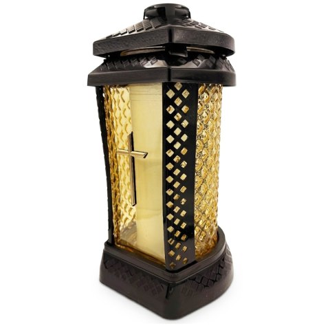 ZNICZ DUŻY SZKLANY OZDOBNY NA GRÓB LAMPION ŻÓŁTE SZKŁO ELEGANCKI