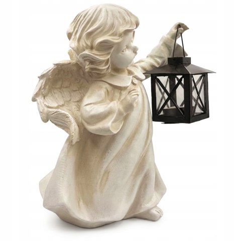 DUŻA FIGURKA DEKORACYJNA ANIOŁEK Z LATARENKĄ NAGROBNA NA GRÓB 28CM