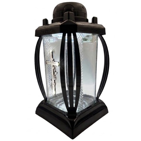 ZNICZ SOLARNY LED DUŻY SZKLANY NA CMENTARZ CZARNY LAMPION LEDOWY