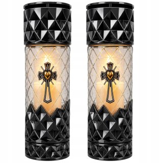 2x Wysoki znicz na cmentarz grób lampion klasyczny 29cm srebrny dekor