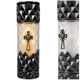 2x Wysoki znicz na cmentarz grób lampion klasyczny 29cm srebrny dekor