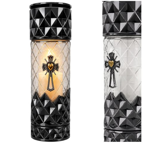 WYSOKI ZNICZ NA CMENTARZ GRÓB LAMPION OZDOBNY KLASYCZNY 29CM SREBRNY DEKOR
