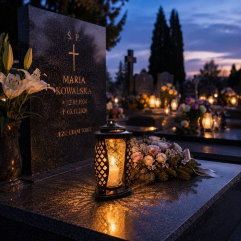 ZNICZ NA CMENTARZ DUŻY SZKLANY OZDOBNY LAMPION DEKORACYJNY NA GRÓB