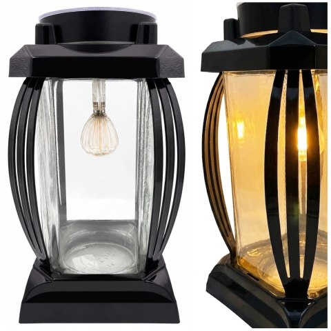ZNICZ SOLARNY LED DUŻY SZKLANY NA CMENTARZ CZARNY LAMPION LEDOWY CZARNY