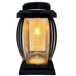 ZNICZ SOLARNY LED DUŻY SZKLANY NA CMENTARZ CZARNY LAMPION LEDOWY CZARNY