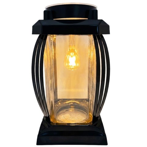 ZNICZ SOLARNY LED DUŻY SZKLANY NA CMENTARZ CZARNY LAMPION LEDOWY CZARNY