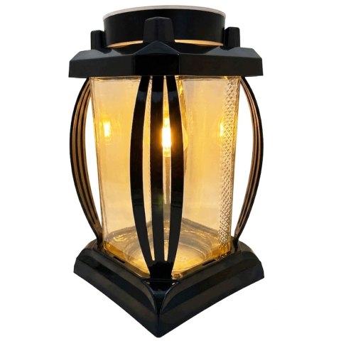 ZNICZ SOLARNY LED DUŻY SZKLANY NA CMENTARZ CZARNY LAMPION LEDOWY CZARNY