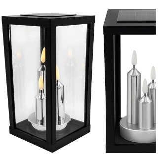 ZNICZ SOLARNY LED SZKLANY NA CMENTARZ GRÓB DEKORACYJNY LAMPION TRIO SREBRO