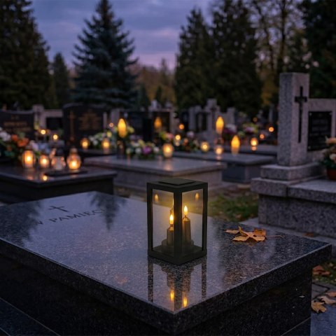 ZNICZ SOLARNY LED SZKLANY NA CMENTARZ NA GRÓB DEKORACYJNY LAMPION TRIO