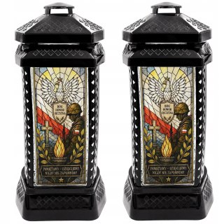 2x ZNICZ DUŻY SZKLANY OZDOBNY NA GRÓB LAMPION WITRAŻ DLA ŻOŁNIERZA WOJSKO