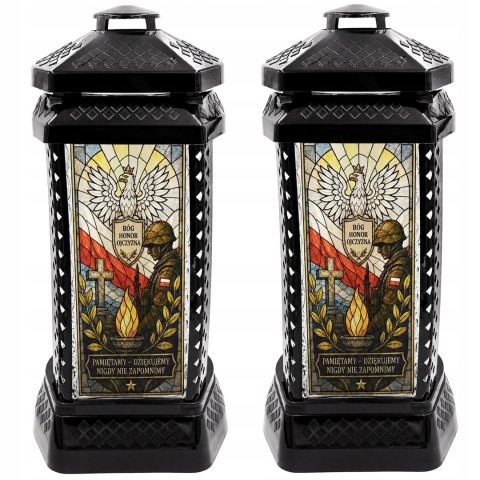 2x ZNICZ DUŻY SZKLANY OZDOBNY NA GRÓB LAMPION WITRAŻ DLA ŻOŁNIERZA WOJSKO