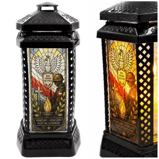 ZNICZ DUŻY SZKLANY OZDOBNY NA GRÓB LAMPION WITRAŻ DLA ŻOŁNIERZA WOJSKO HOŁD