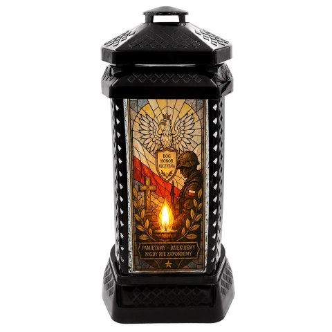 ZNICZ DUŻY SZKLANY OZDOBNY NA GRÓB LAMPION WITRAŻ DLA ŻOŁNIERZA WOJSKO HOŁD
