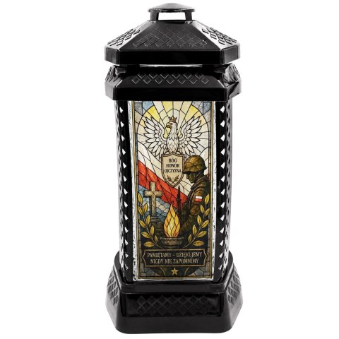 ZNICZ DUŻY SZKLANY OZDOBNY NA GRÓB LAMPION WITRAŻ DLA ŻOŁNIERZA WOJSKO HOŁD