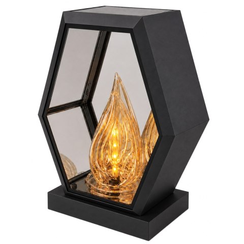 ZNICZ SOLARNY LED DUŻY SZKLANY NA CMENTARZ LAMPION TRAPEZ KAMIEŃ CZARNY
