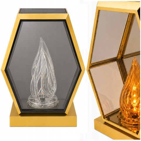 ZNICZ SOLARNY LED DUŻY SZKLANY NA CMENTARZ LAMPION TRAPEZ KAMIEŃ ZŁOTY