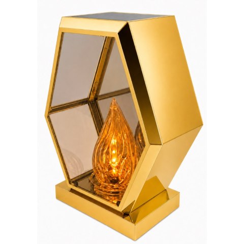 ZNICZ SOLARNY LED DUŻY SZKLANY NA CMENTARZ LAMPION TRAPEZ KAMIEŃ ZŁOTY