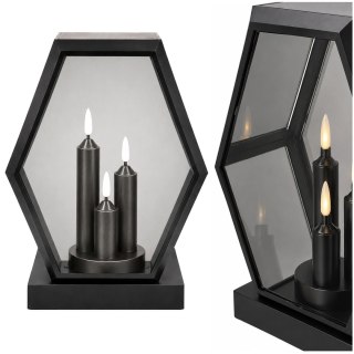 ZNICZ SOLARNY LED DUŻY SZKLANY NA CMENTARZ LAMPION TRAPEZ TRIO CZARNY