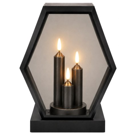 ZNICZ SOLARNY LED DUŻY SZKLANY NA CMENTARZ LAMPION TRAPEZ TRIO CZARNY